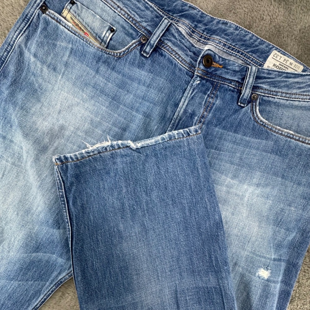 Diesel Korrik Jeans Mens 34x 32 Blue Excellent Distressed Straight Leg 008B6